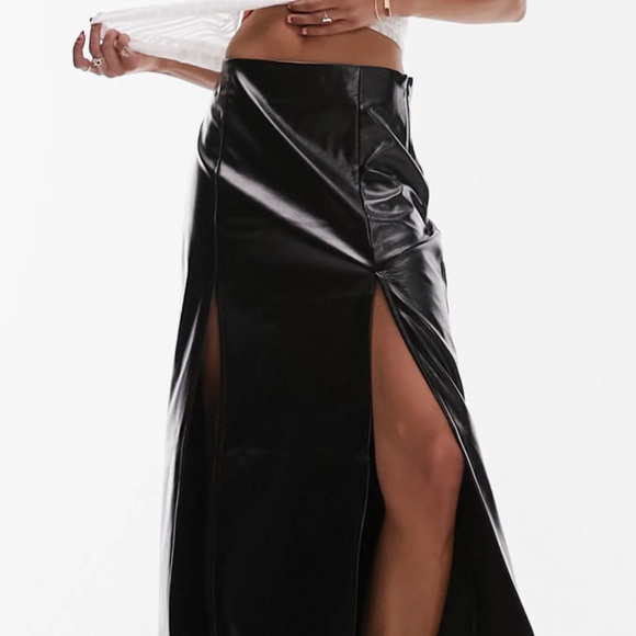NEW TOPSHOP Black VINYL Double Slit FAUX LEATHER Rocker Chic MAXI SKIRT US 8 - Picture 16 of 16